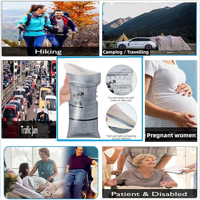 Disposable Urinal Bag - Portable Camping Pee Bags 700ml 8/16pcs, Travel Pee Bags Car Toilet, Traffic Jam Emergency Portable Urine Bag, Vomit Bags, for Men Women Kids Children