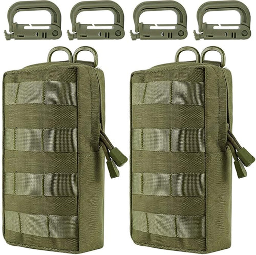 MUCHER 2 Pack Molle Pouches Tactical Pouches EDC Pouch Organizer Molle Bag Utility Pouch with 4 Carabiners for Outdoor Hiking Hunting Camping Training