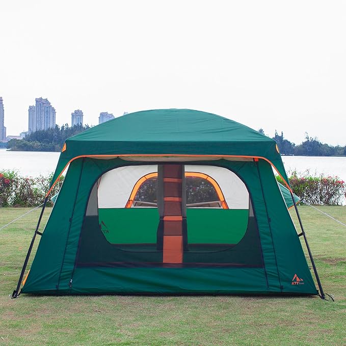 KTT Extra Large Tent 6-10-12-14 Person(B),Family Cabin Tents,2 Rooms,3 Doors and 3 Windows with Mesh,Straight Wall,Waterproof,Double Layer,Big Tent for Outdoor,Picnic,Camping,Family Gathering