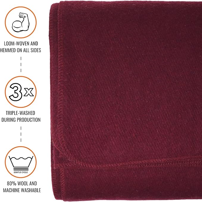 Arcturus Military Wool Blanket - Warm, Thick, Washable - Great for Outdoors, Camping, Stadium Blanket, Picnics, Travel - Car & Bushcraft Survival Kits
