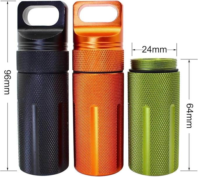 Ccanku C20 EDC Waterproof Case Military Level Survival Pill Match Case Box Container CNC Metal Seal Bottle Camping Essentials Tool, Survival Storage Container (Black Orange Green)
