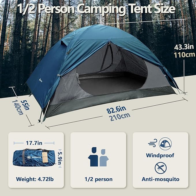 ShinHye Backpacking Tent for Camping, 1/2 Person Ultralight Backpacking Tent Easy Setup Tents Waterproof Lightweight Hiking Tents for Outdoor