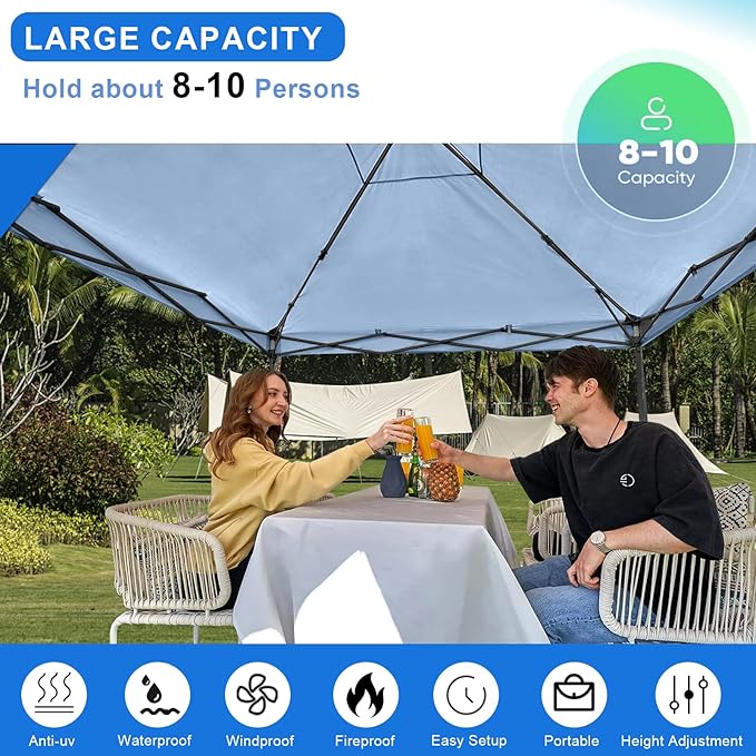 KAMPKEEPER 10x10 Pop Up Canopy Tent with 2 Sidewalls - Waterproof Outdoor Shelter for Sun Shade, Camping, Beach, Patio and Backyard Events, Blue