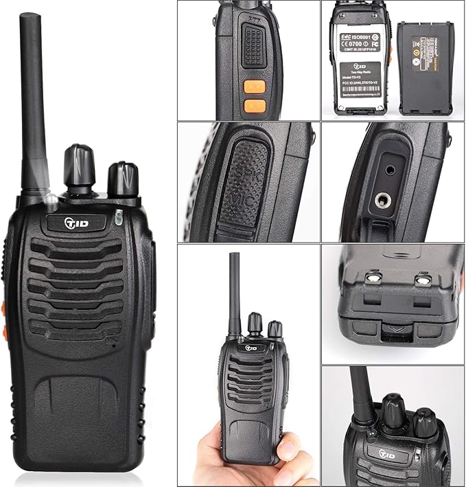 TIDRADIO TD-V2 Walkie Talkies for Adults Long Range, Rechargeable Two Way Radio Earpiece with MIC,16 Channels Handheld Walkie-Walkie(2 Pack, Black)