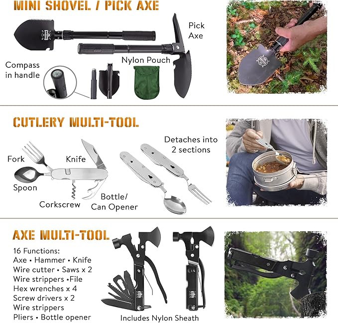 Survival Kit, 265 Pcs, First Aid Kit, Bug Out Bag, Hiking Gear Essentials, Emergency Outdoor Gear and Equipment, Molle System, EDC, Camping Accessories, Hunting, Gifts for Men.