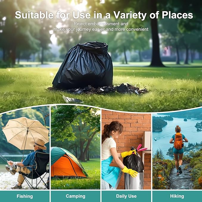 Portable Toilet Bags Drawstring 8 Gallon 60 Count,Camping Toilet Bags Toilet Trash Bags Leak-Proof, Waste Bags for Camping, Hiking, Traveling,Emergency, Outdoor Activities