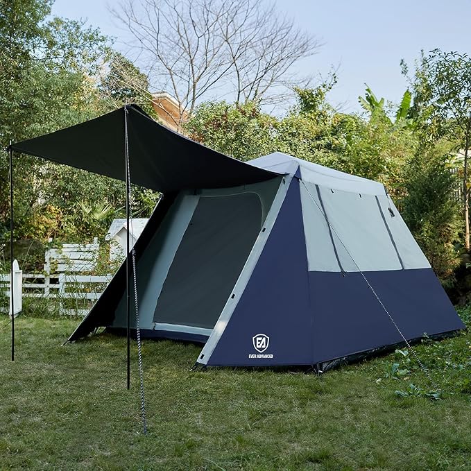 EVER ADVANCED Blackout Design 6 Person Camping Tent, Instant Cabin Tent for Family with Vestibule and Large Mesh Windows, 60s Easy Setup, Double Layer, Water-Resistant