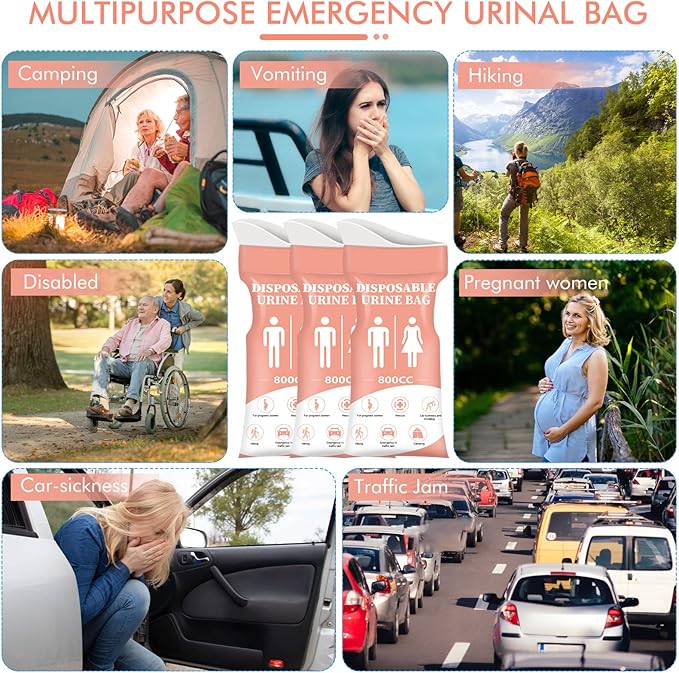 DIBBATU Disposable Urinal Bag,12 PCS 800ML Emergency Urine Bag, Unisex Urinal Bag, Portable Camping Pee Bag, Travel Urine Bags Vomit Bag for Traffic Jams, Camping, Hiking, Pregnant, Patient, Kid