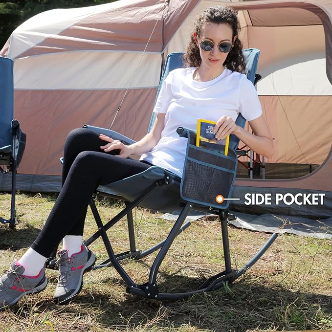 PORTAL Oversized Folding Rocking Camping Chair Portable Outdoor Rocker with High Back Hard Armrests Carry Bag, Supports 400 lbs