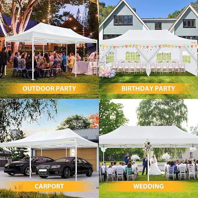 HOTEEL 13x26 Pop up Canopy Tent for Parties, Heavy Duty Easy Setup Tent with 6 Sidewalls, Outdoor Commercial Instant Gazebo for Wedding Event, with Roller Bag & Sand Bags, White(Hexagonal Frame)
