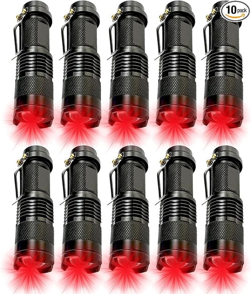 10 Pack Red Light Flashlight Single Mode Red Light Torch with Clip Zoomable Red Flashlight for Hunting Astronomy Aviation Night Observation
