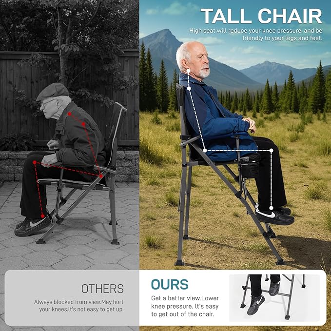 EVER ADVANCED Tall Directors Chair with Cup Holder 31", Bar Height Folding Chair for Camping, Sports with Carry Bag, Mesh Pockets and Footrest, Heavy Duty 300 lbs, Black