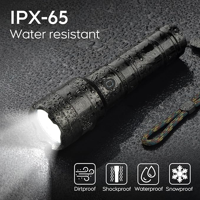 2 Pack TH10 LED Flashlight, Super Bright 1300 Lumens Tactical Flashlights Torch, Waterproof Handheld Flashlight for Camping Outdoor Home Emergency