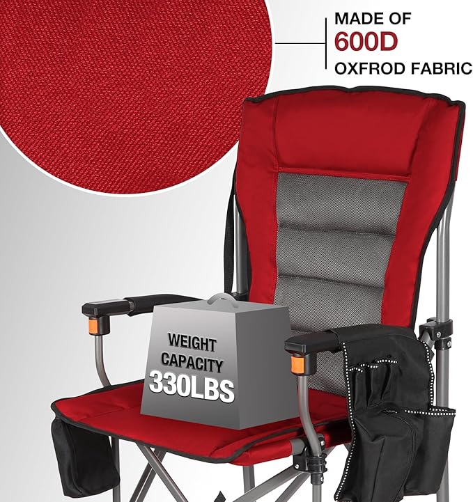 Extra Tall Folding Chairs for Adults 330lbs, Portable Bar Height Foldable Director Chairs for Camping Outside, Comfortable with Makeup Pocket, High Back and Footrest,Red
