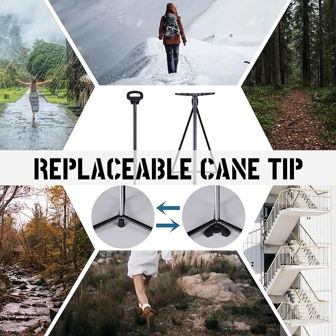 Walking Stick With Seat - Adjustable Portable Cane, Foldable Stool With 2 Bases, Pocket Storage Bag and Removable Cushion - Aluminum Lightweight Mobility Aid Crutch