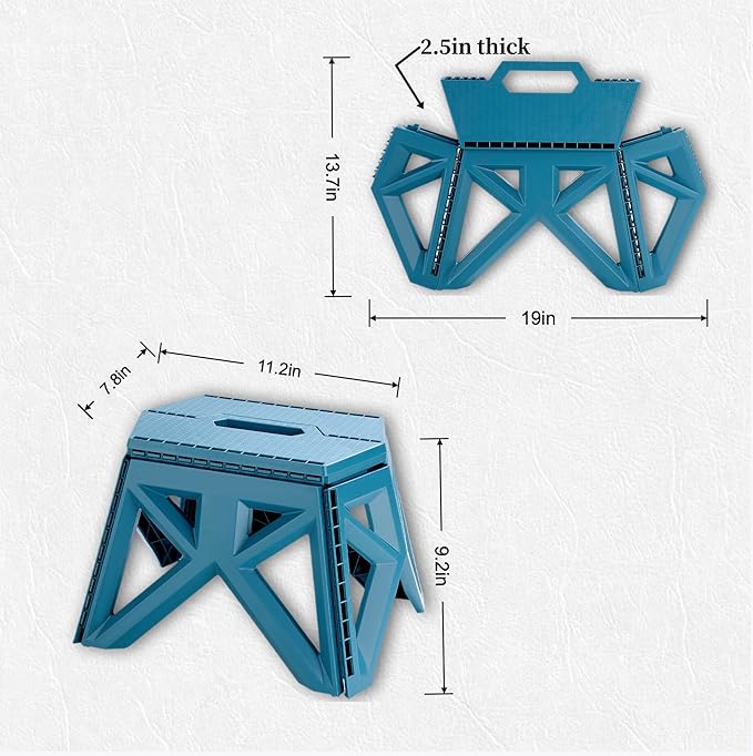 9.2" Blue Collapsible Step Stool - Non-Slip, Hold Up to 300 lbs, Portable Plastic Footstool with Handle | Easy Fold/Open Design for Kitchen, Bathroom, Camping & Home Use, 1 Piece