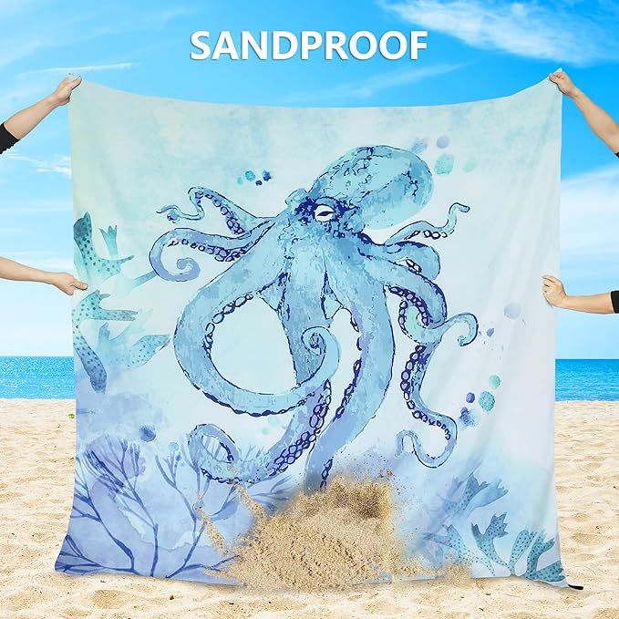 Beach Blanket, Sandproof Beach Mat, Waterproof Quick Drying Lightweight Outdoor Aztec Picnic Mat 79" X 83" for 2-4 Adults with Pocket for Travel, Camping, Hiking