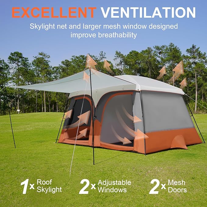 Vidalido Tents,3-4 Person Camping Tent with Extended Vestibule,Weather Resistant Family Tents with Breathable Mesh Windows,Easy Install Waterproof Outdoor Tent for Backpacking and Camping Hiking