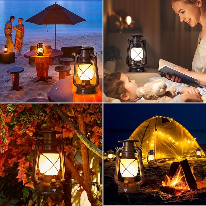 KOOPER Solar Lantern Outdoor Lights, Vintage Flickering Flame Solar Lanterns Lights Outdoor Waterproof, Hanging Outdoor Solar Lanterns Lights, Rechargeable Lantern for Yard Garden Table Decor 2 Pack