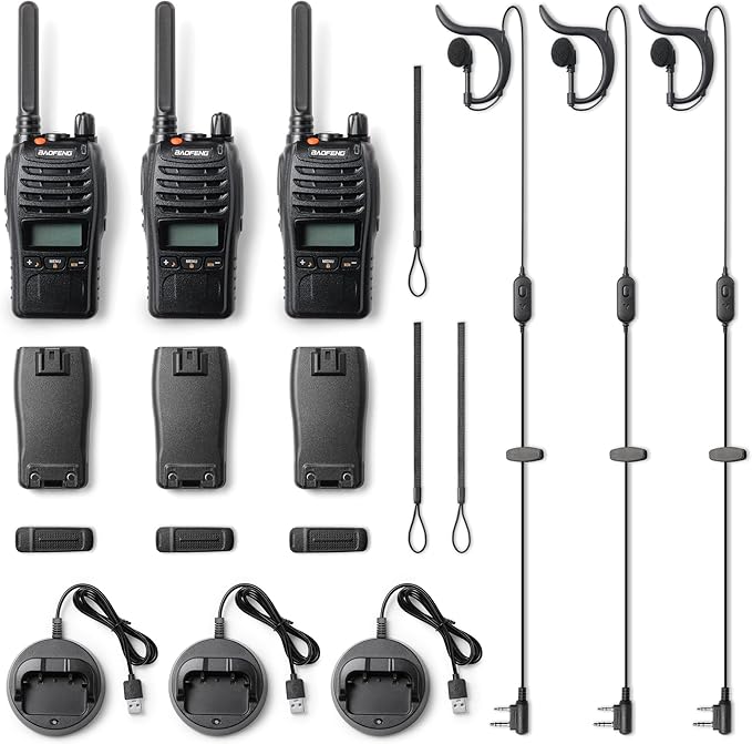 Baofeng BF-88ST Pro Walkie Talkies - 3 Pack, Long Range Radios Walkie Talkies for Kids and Adults, Upgraded from BF-88ST NOAA VOX Dual Watch, with Desktop Charger and Earpieces (Black)