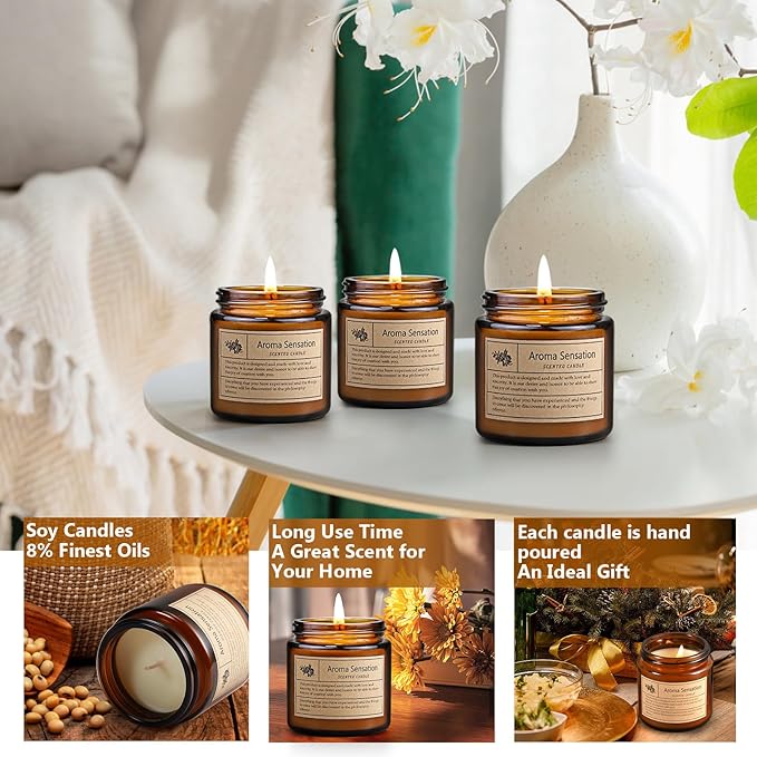 Jeffbaubl 6 Pack Candles for Home Scented,Scented Candles Gifts for Women,Aromatherapy Candles,3.5 OZ Amber Jar Candles,Long Lasting Candles,Candles Gift Set for Birthday Valentine Present