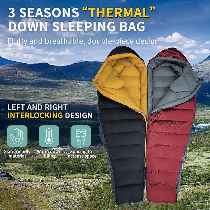 Down Sleeping Bag for Adults Cold Weather Ultralight & Compact 680FP Backpacking Sleeping Bag for Camping, Hiking, Mountaineering