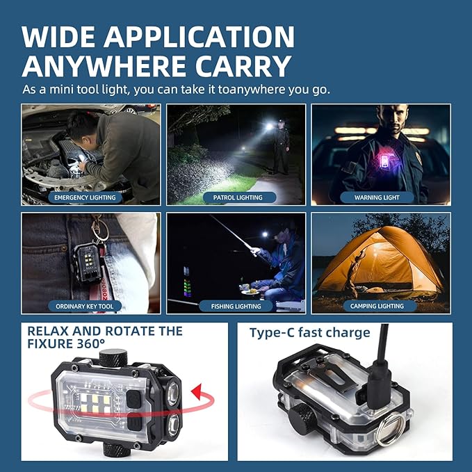 Portable mini Flashlight, Dual Light Compact Pocket Light, EDC Flashlight, Super bright Dual Light,Warm Red Blue COB Light, USB C Rechargeable, Waterproof Magnetic LED Flash Light, for Night Working