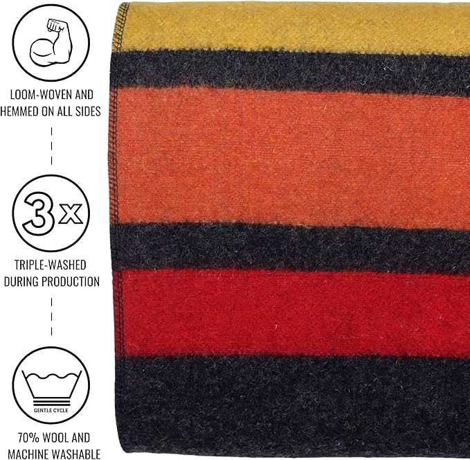 Arcturus Patterned Wool Blankets - 4.5lbs Warm, Heavy, Washable, Large | Great for Camping, Outdoors, Sporting Events, or Survival & Emergency Kits