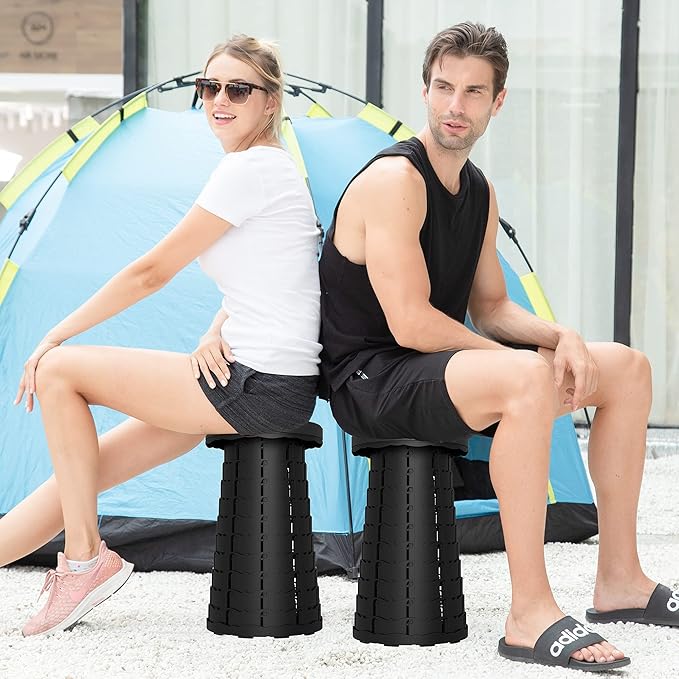 ALEVMOOM Upgraded Collapsible Stool with Cushion,440LBS Max Weight,17.7" Height Adjustable,Sturdy Portable Telescoping Stool,Folding Camping Stool for Outdoor Hiking Travel