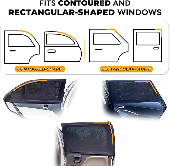 EcoNour Car Side Window Sun Shade (Pack of 2) | Stretchable & Breathable Car Window Screens for Complete Sun & Privacy Protection | Fits Most Truck, SUV and Minivan (XL 40" x 24")