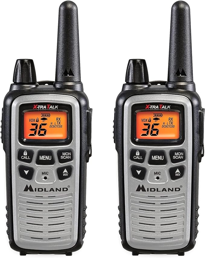 Midland – LXT600VP4 Portable Two-Way Radio – Pair of LXT600 FRS Radios with Headset Family Radio Walkie-Talkie – NOAA Weather Alert- Deli Cafes and Restaurants – Up to 30 Mile Range 2 Pack