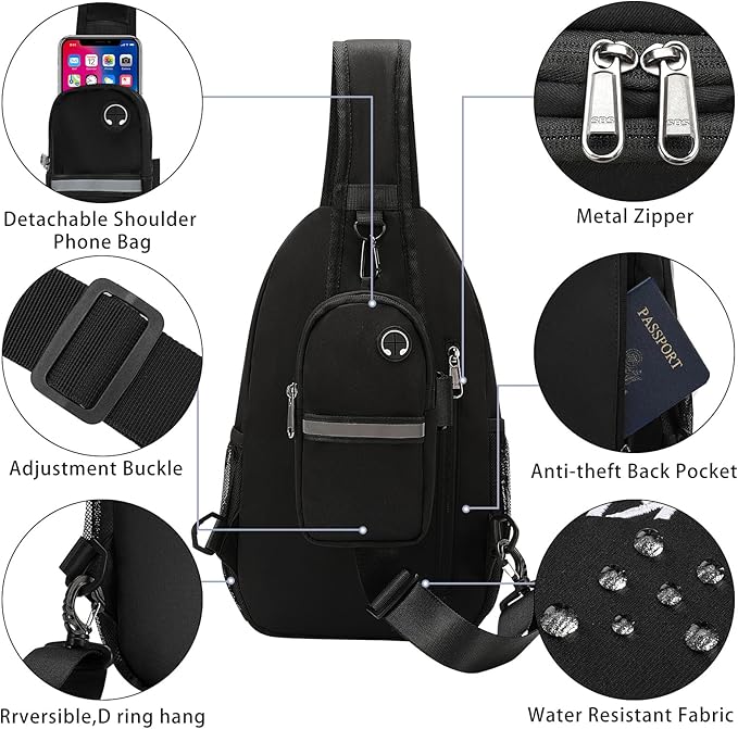 Sling Backpack Crossbody Sling Bag for Women Men Multipurpose Travel Essentials Hiking Chest Bag Daypack