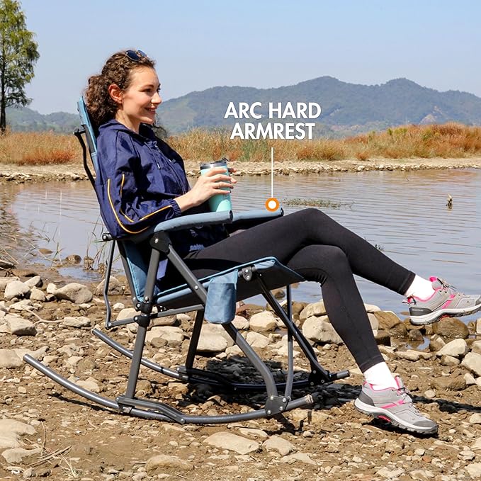 PORTAL Oversized Folding Rocking Camping Chair Portable Outdoor Rocker with High Back Hard Armrests Carry Bag, Supports 400 lbs