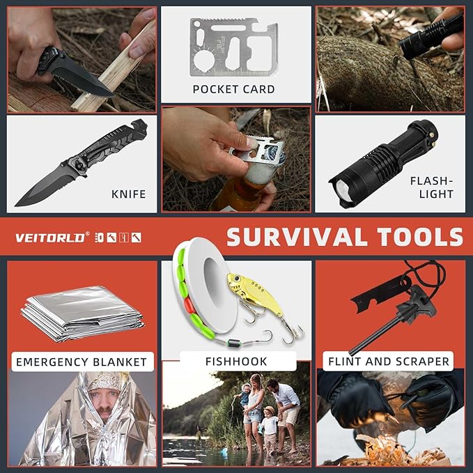 VEITORLD Gifts for Men Dad Him Christmas, Survival Gear and Equipment 12 in 1, Survival Kits, Cool Unique Fishing Hunting Birthday Gift for Husband Teen Boy Boyfriend Women, Stocking Stuffers for Men