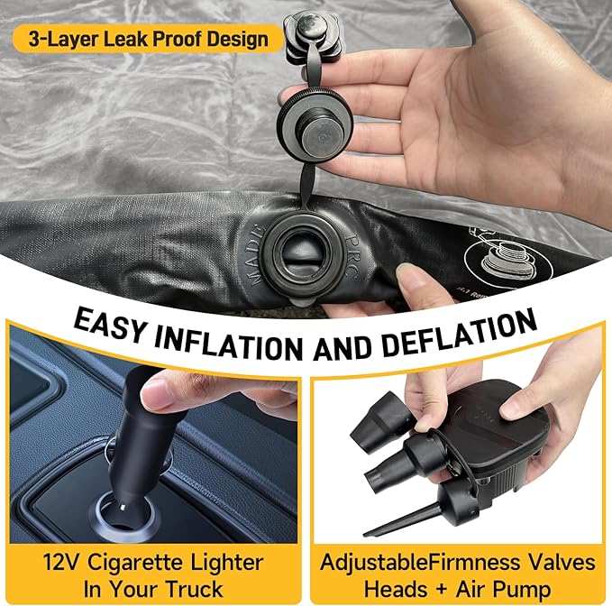 Umbrauto Air Mattress for 5-5.8 ft Full-Size Short Truck Beds, Inflatable Truck Tent Airbed with Pump, Pickup Camper Air Bed for Camping