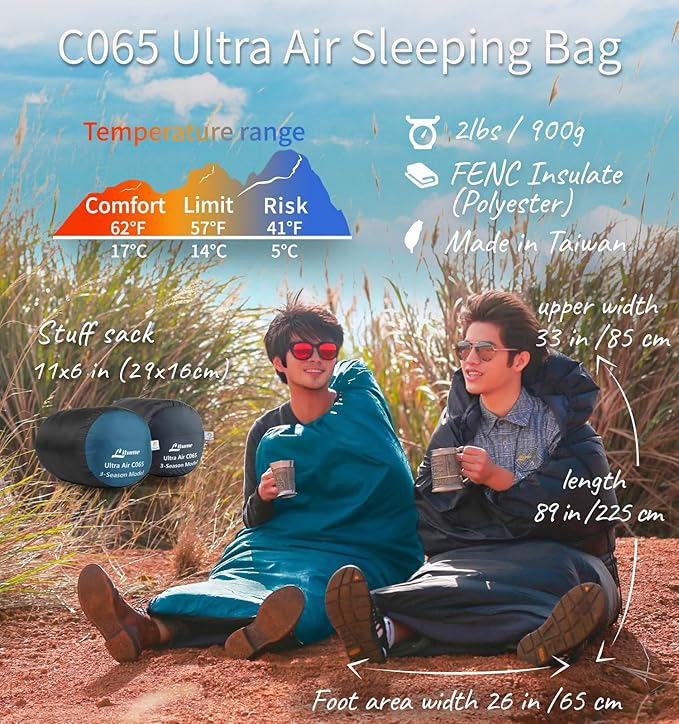 Litume Compact Velvet Lined Sleeping Bag, Lightweight Three Season Sleeping Bag, Water Repelling Sack for Warm and Cold Weather, Comfortable, Backpacking, Hiking, Camping, Traveling