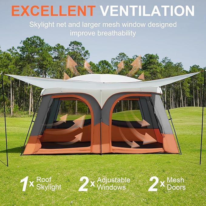 Vidalido Tents,6-8 Person Camping Tent with Extended Vestibule,2 Room Weather Resistant Family Tents,Easy Install Waterproof Outdoor Tent for Backpacking and Camping Hiking