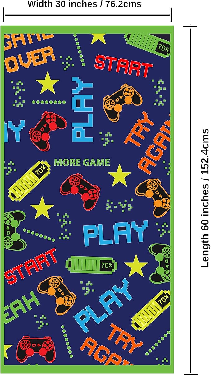 Microfiber Beach Towel for Kids - Thin and Large (30"x60") - Gaming - Absorbent, quick dry, sand free, lightweight, blanket - toddler, girls, boys - For Sports, Pool, Picnic, Camping, Travel, Swim