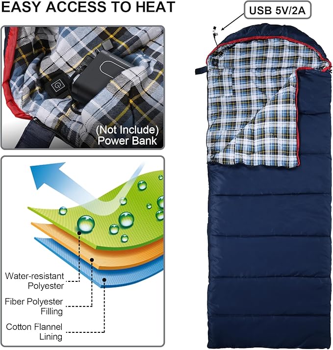 REDCAMP Flannel Sleeping Bag for Adults, Comfortable Cotton Sleeping Bags for Camping with Detachable Hood, Red/Grey/Blue