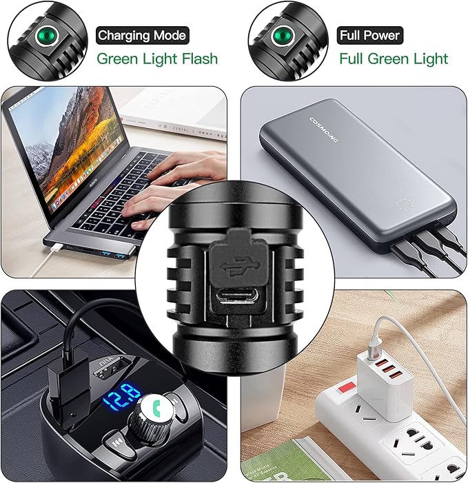 High Power LED Flashlight USB C Rechargeable, 1600 Lumen Tactical Flashlight IP65 Waterproof Handheld Flashlight for Emergency,Police Law Enforcement,Hunting,Camping,Hiking