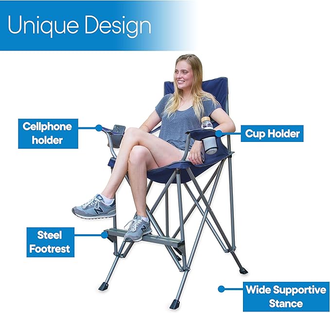 RMS Extra Tall Folding Chair - 31" Seat Height Director Chair for Camping, Home Patio and Sports - Portable and Collapsible with Footrest and Carrying Bag - Up to 300 lbs Weight Capacity (Blue)