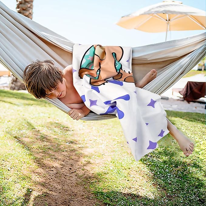 Cleanbear Kids Beach Towel - Cute “Lazy” Bear with Long Tail Design, Soft and Absorbent, Perfect for Bath, Pool, and Beach