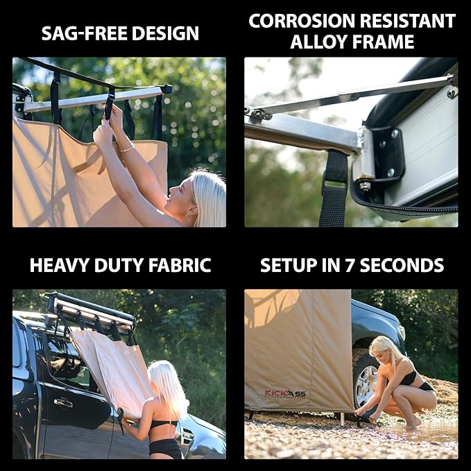 KickAss Instant Ensuite Camping Shower Tent Awning for Cars - Use on Jeep, Toyota, Great 4x4 Accessory Perfect for Camping, Off Roading, Boating, Fishing, Travel, RV's, Festivals, Road Trips