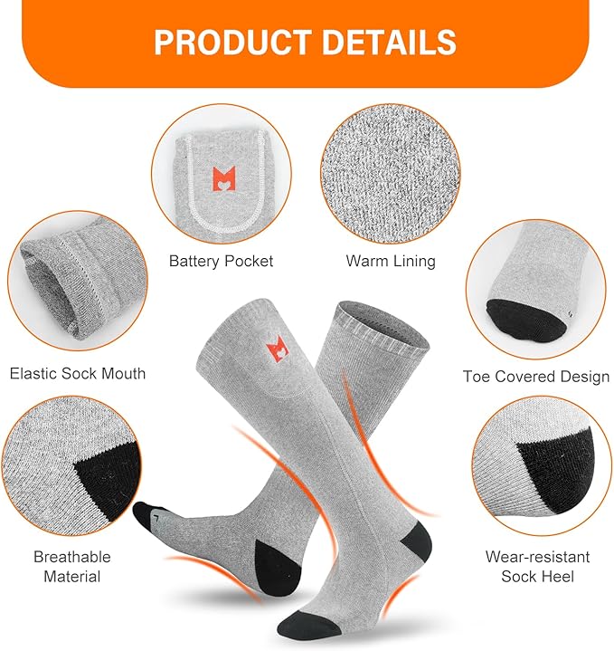 Heated Socks for Men Women, Battery Heated Socks, Electric Heated Socks for Camping Fishing Cycling Skiing Skating Hunting Hiking