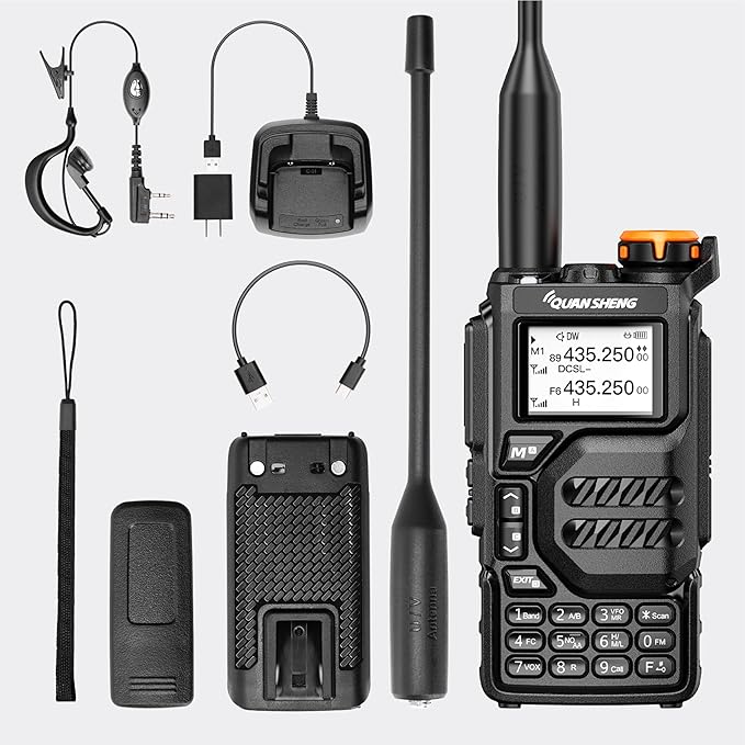 UV-K5 Walkie Talkie Dual Band 5W Rechargeable Two Way Radio NOAA Emergency Weather Receiver with Type-C Charging Cable, Headset (Black 1 Pack)