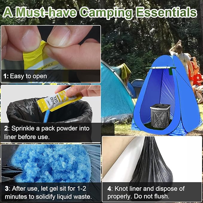 AOKE Portable Toilet Powder, 100 Pack Poo Gel for Camping Eco Absorbent Gel Liquid Waste Gelling and Deodorizing Powder, Emergency Toilet Waste Treatment for Outdoor Camping Hiking