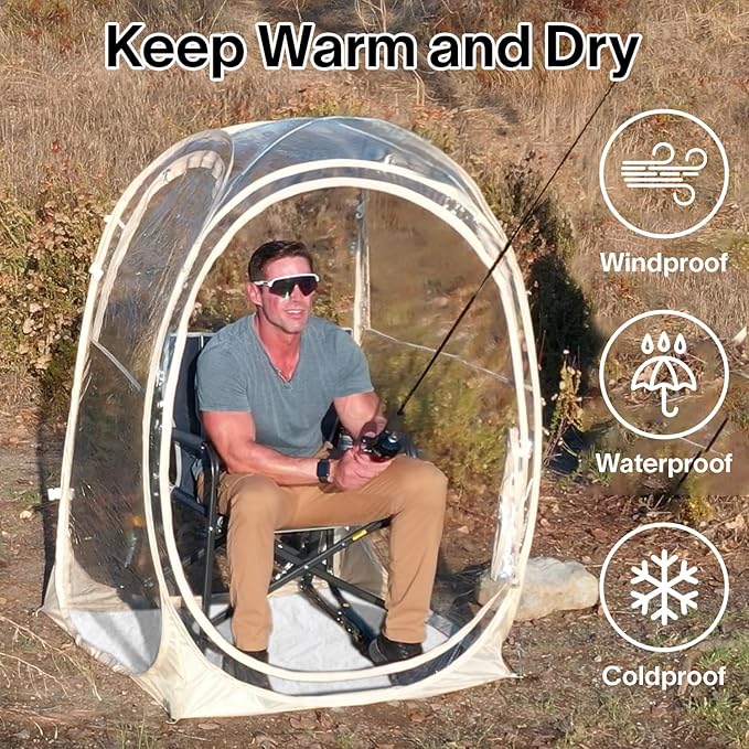 EighteenTek Pod All Weather Sports Tent with Attached Floor, Instant Outdoor Bubble Tent, Rainproof Camping Sun Shelter for Sports Events Camping Fishing Cheering, 1-4 Persons