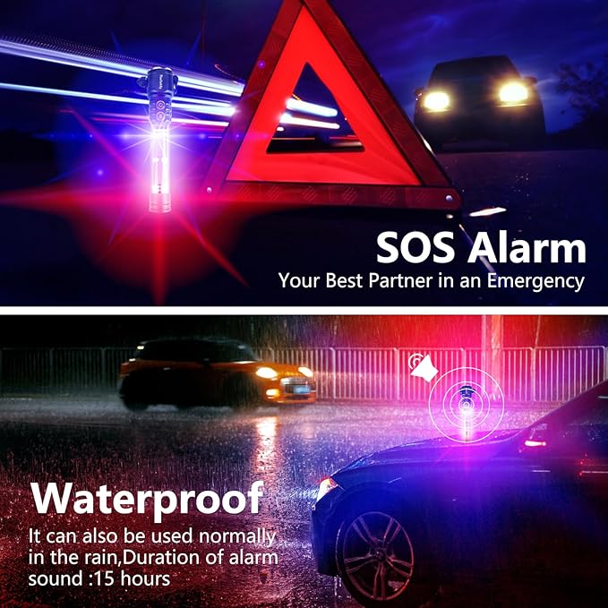 Multi-Function Emergency with Window Breaker and Seatbelt Cutter, LED Flashlight, Strobe SOS Beacon,Mobile Power,Alarm Rescue, 2024 Version,for car,Outdoor,Hiking, Fishing, Dog Walking