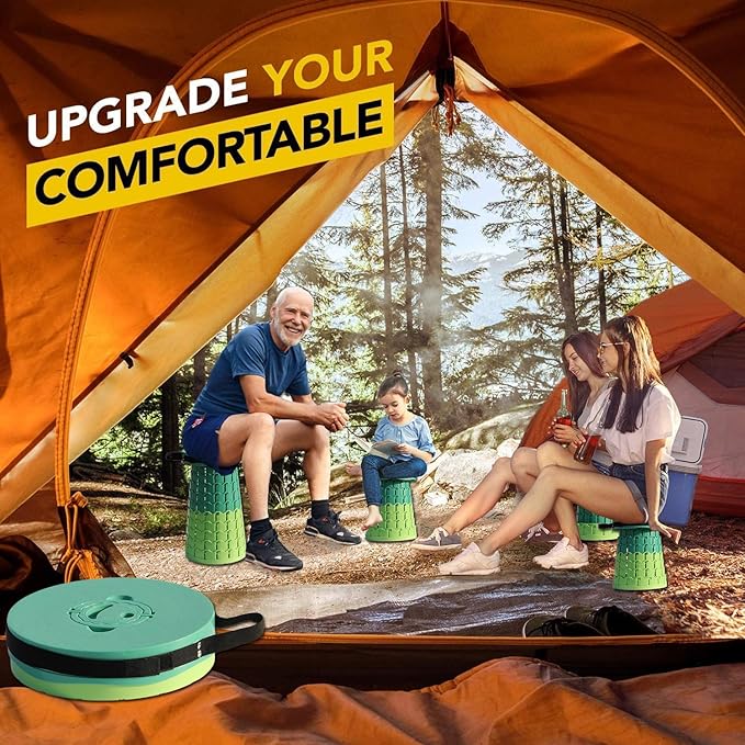 ALEVMOOM Upgraded 19.7" Portable Collapsible Folding Stool Retractable Telescoping Foldable Stool for Adults Heavy Duty Camping Sturdy with Max Load Capacity 1000lbs for Outdoor Fishing Hiking BBQ