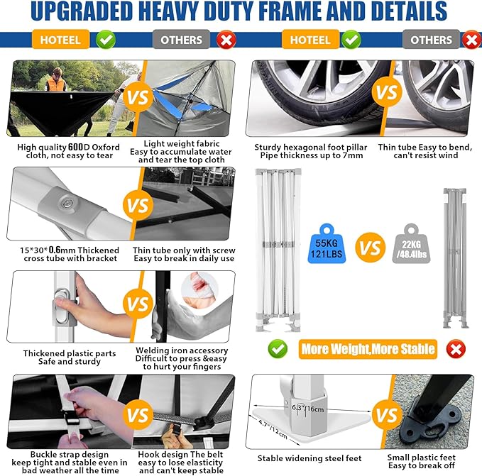 HOTEEL 13x26 Pop up Canopy Tent for Parties, Heavy Duty Easy Setup Tent with 6 Sidewalls, Outdoor Commercial Instant Gazebo for Wedding Event, with Roller Bag & Sand Bags, White(Hexagonal Frame)